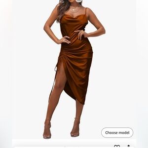 Satin Cowl Neck Ruch Dress NWOT